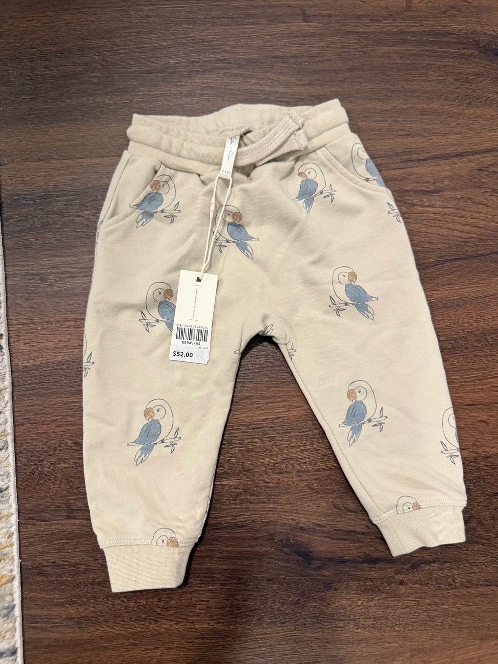 Rylee + Cru Beige Joggers with Blue Parrot Print